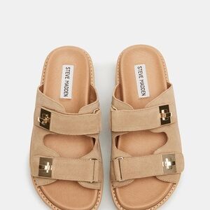 NEW Steve Madden Tan Suede Double Buckle Slide Sandals! So cute 🥰